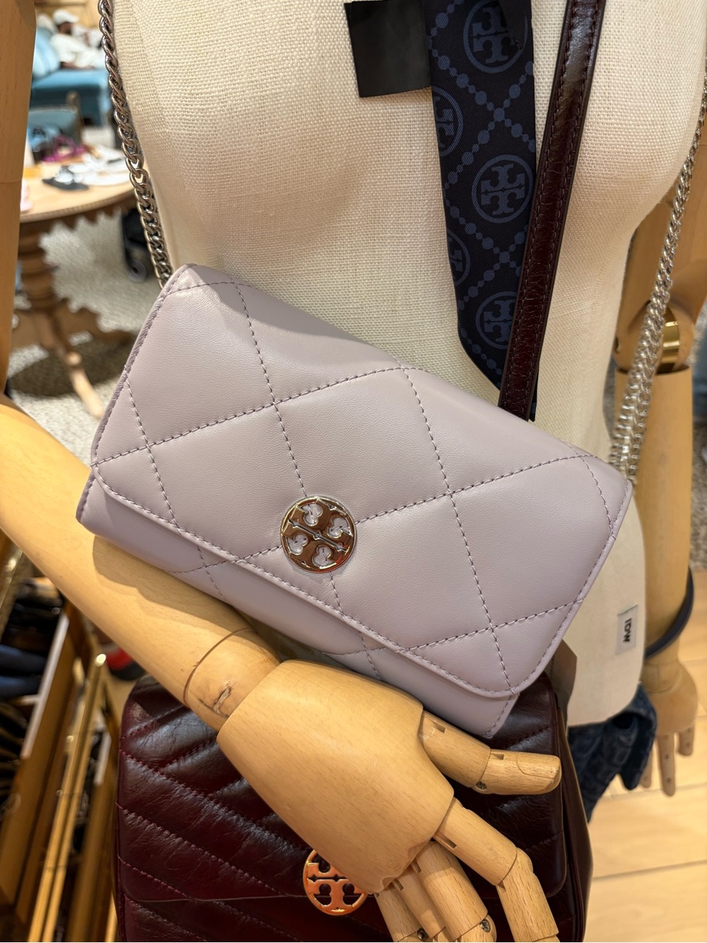 Tory Burch Quilted Leather Crossbody Wallet - Lavender new